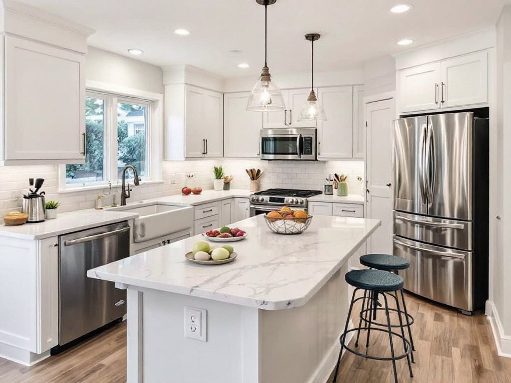 Caption: Unveil the charm of a modern living with this remarkable kitchen remodel by our top-tier contractors in Westwood MA. Alternative text: A newly remodeled modern, contemporary kitchen by a premier contractor near Westwood, MA.