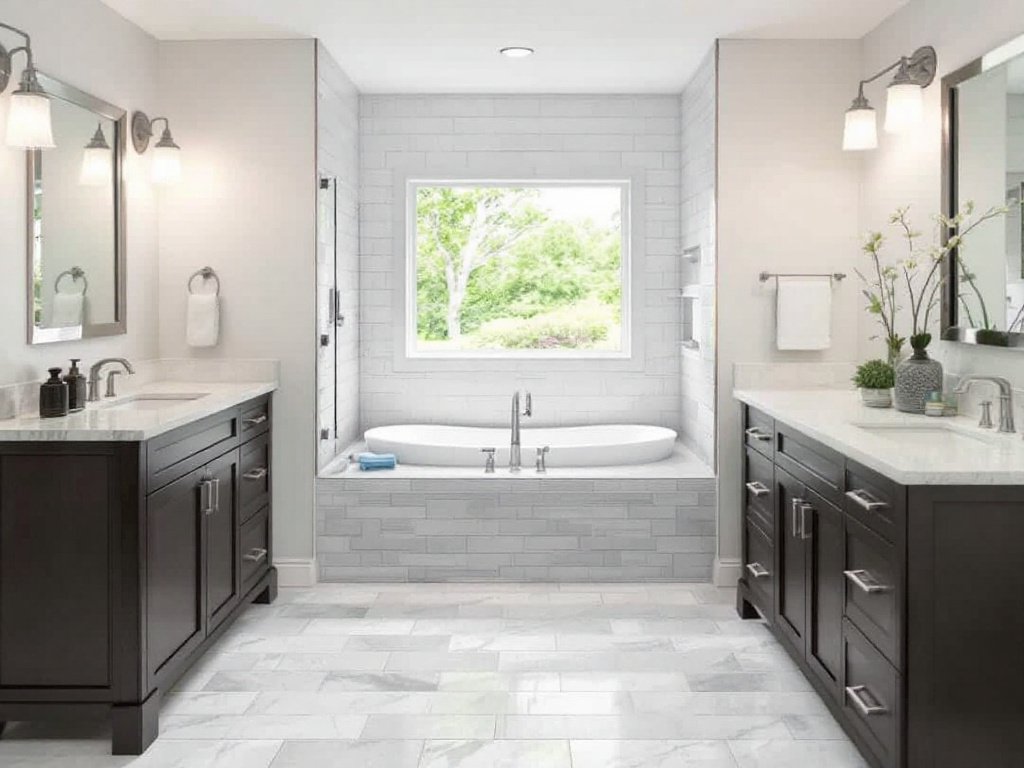 Modern contemporary-designed floor tiles for bathroom remodeling near Wayland, MA.