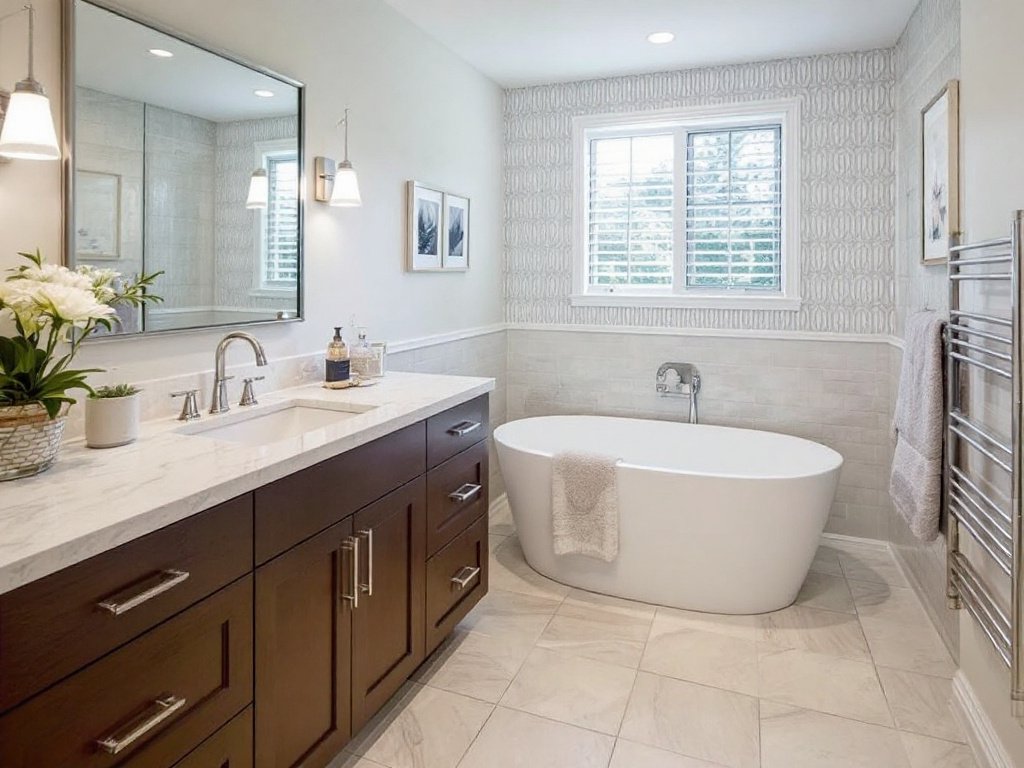 Professional basement contractors working on a bathroom renovation project in a Waltham, MA home.