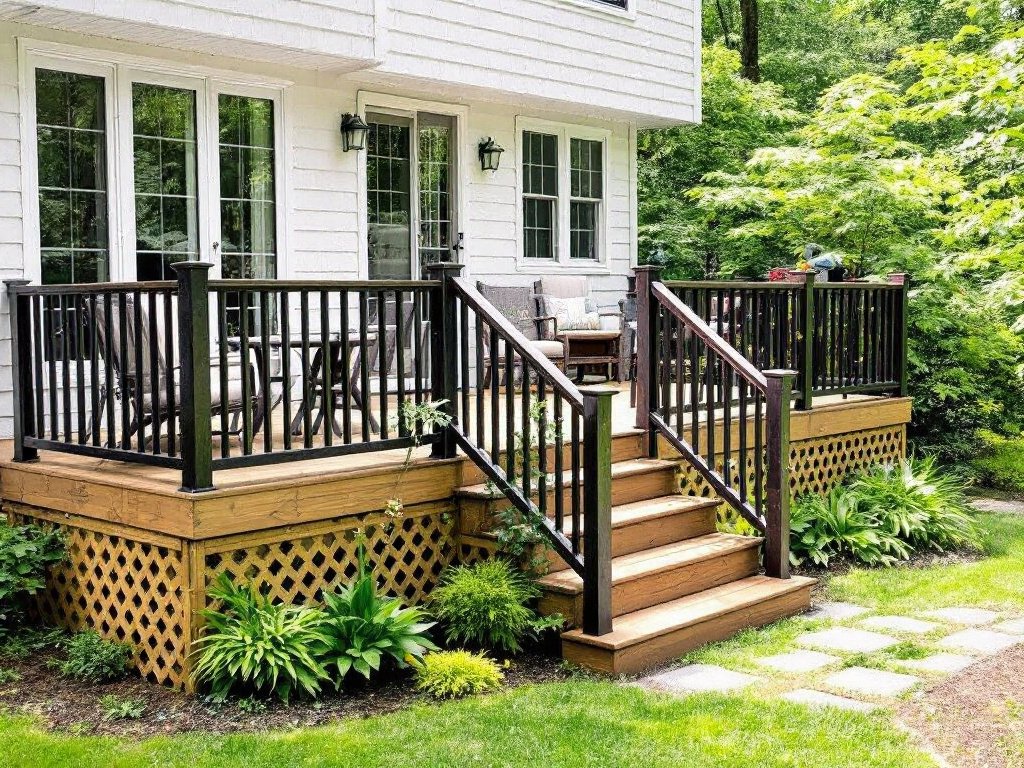 A new, modern and contemporary designed premier deck installation enhancing the aesthetics of a home near Wellesley MA.