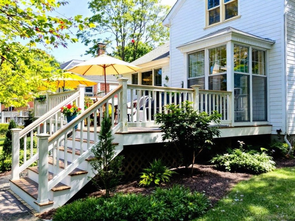 A beautifully installed, premier deck enhancing a home's exterior near Wellesley, MA.