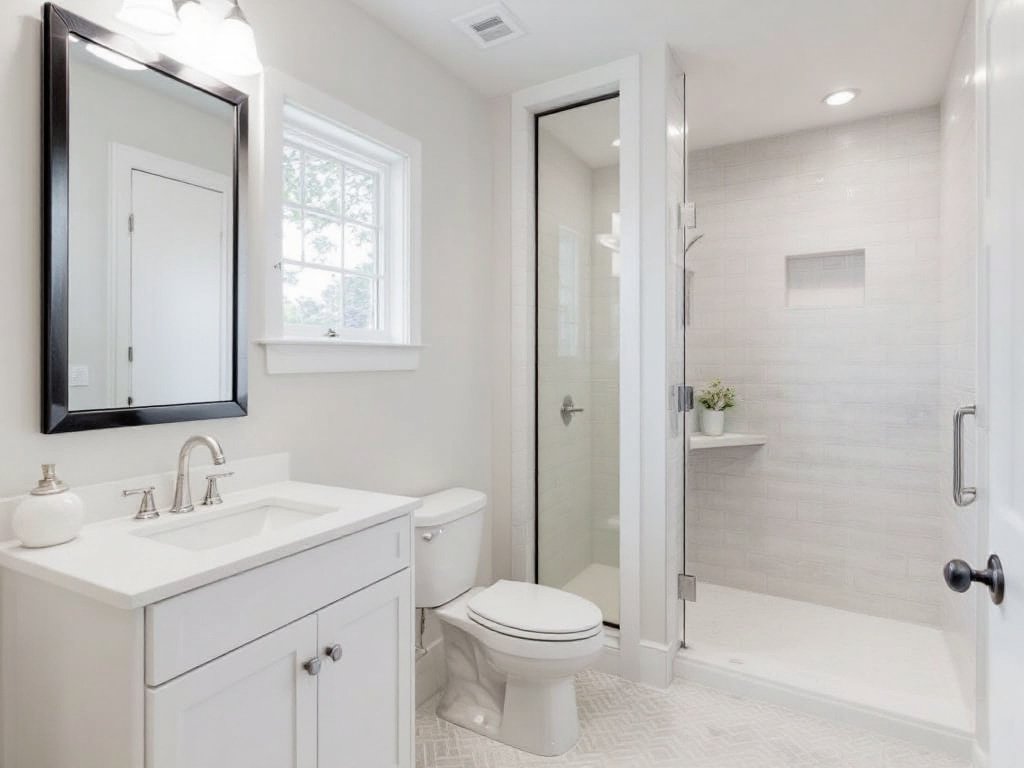 An opulent full bathroom addition in Winchester, MA rendered in a modern, contemporary design.