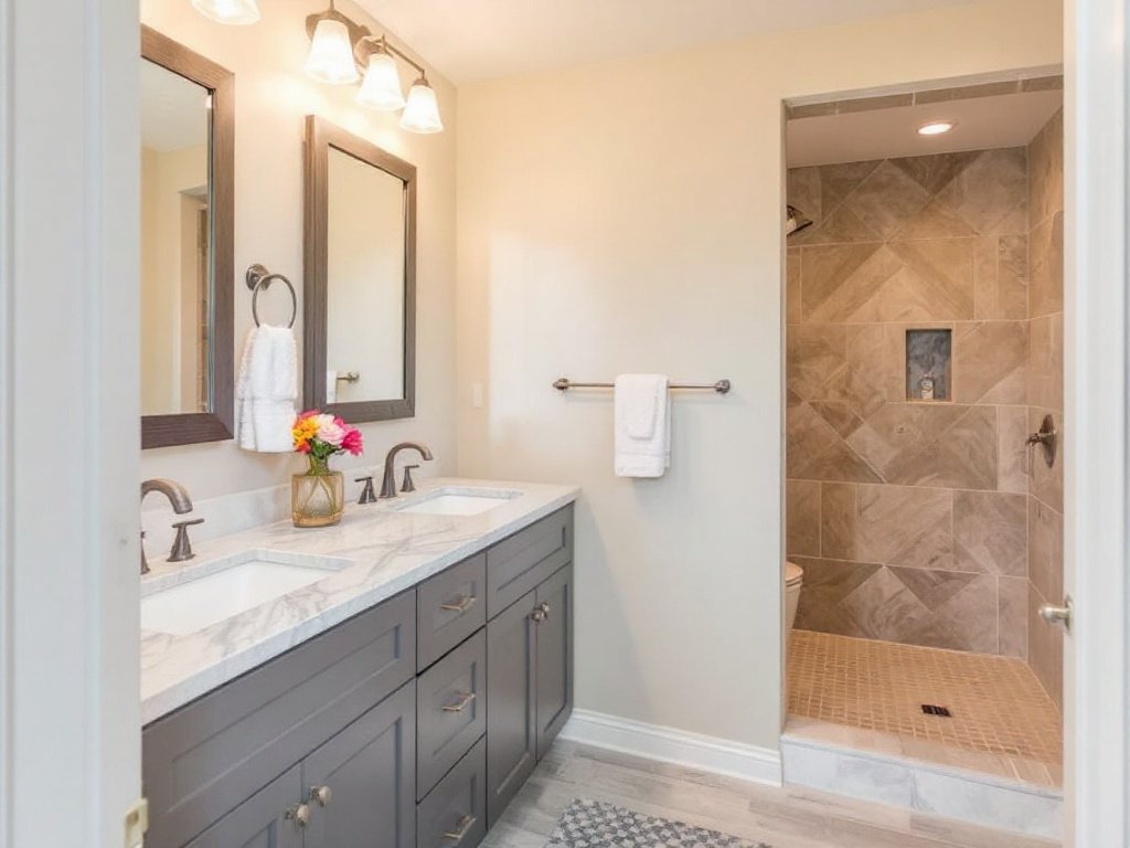 A team of skilled contractors in Winchester, MA designing contemporary basements with modern bathroom amenities.