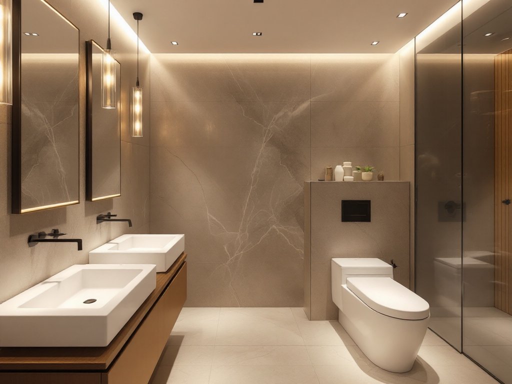 A glimpse into a newly redesigned modern bathroom showcasing luxurious features.