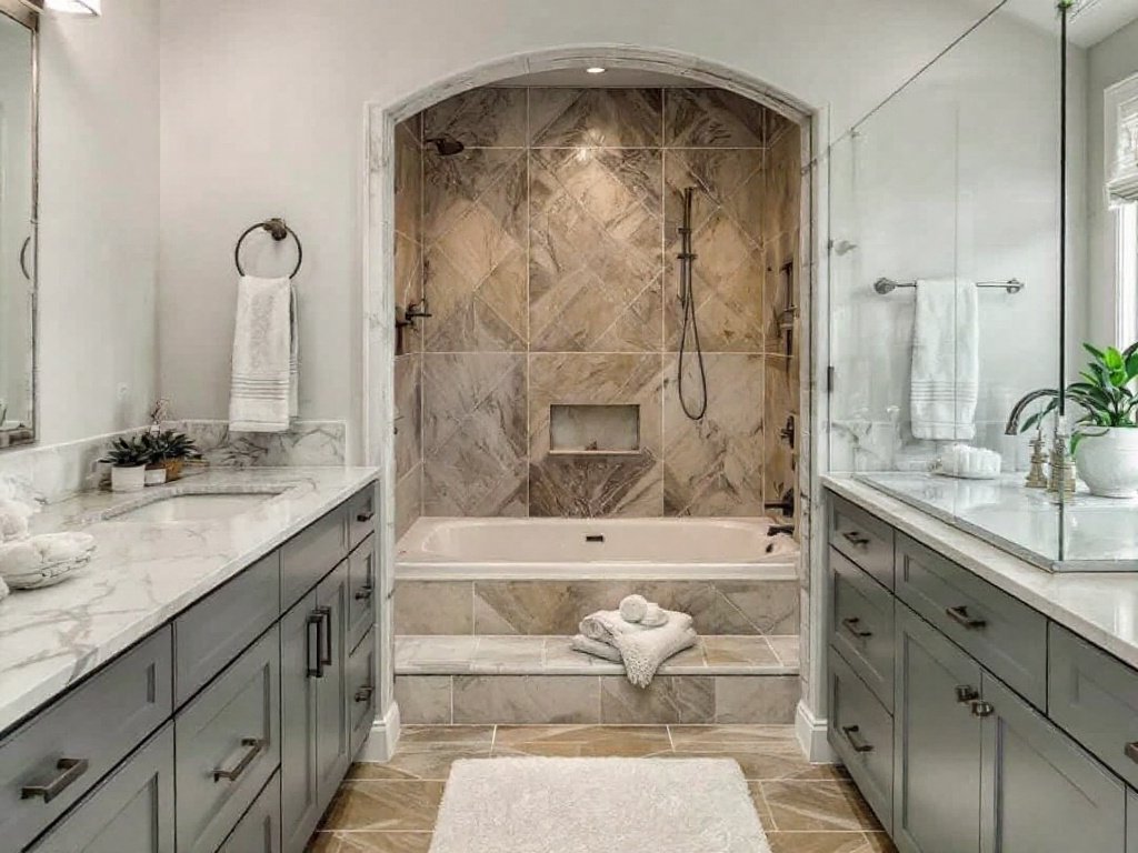 Alt Text: Superior tile work exhibited by highly-skilled craftsmen in Weymouth, MA.