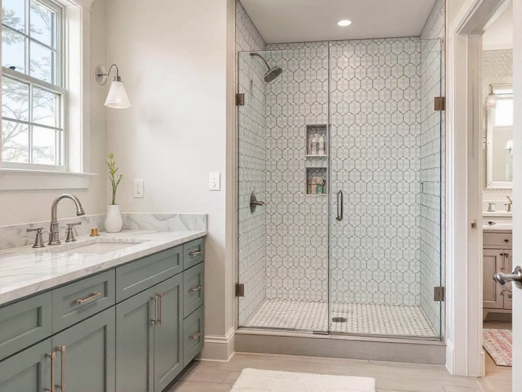 An overhauled bathroom in Canton, MA showcasing modern design and amenities.