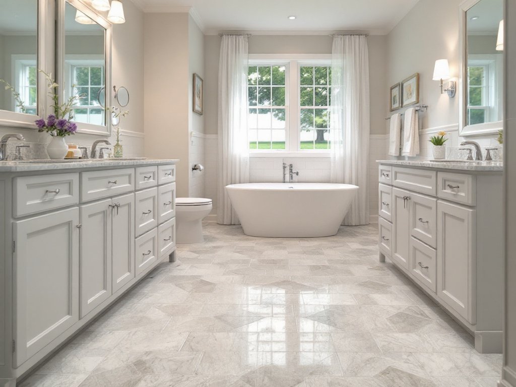 Alt Text: Expert laying tile flooring in a Acton MA home.