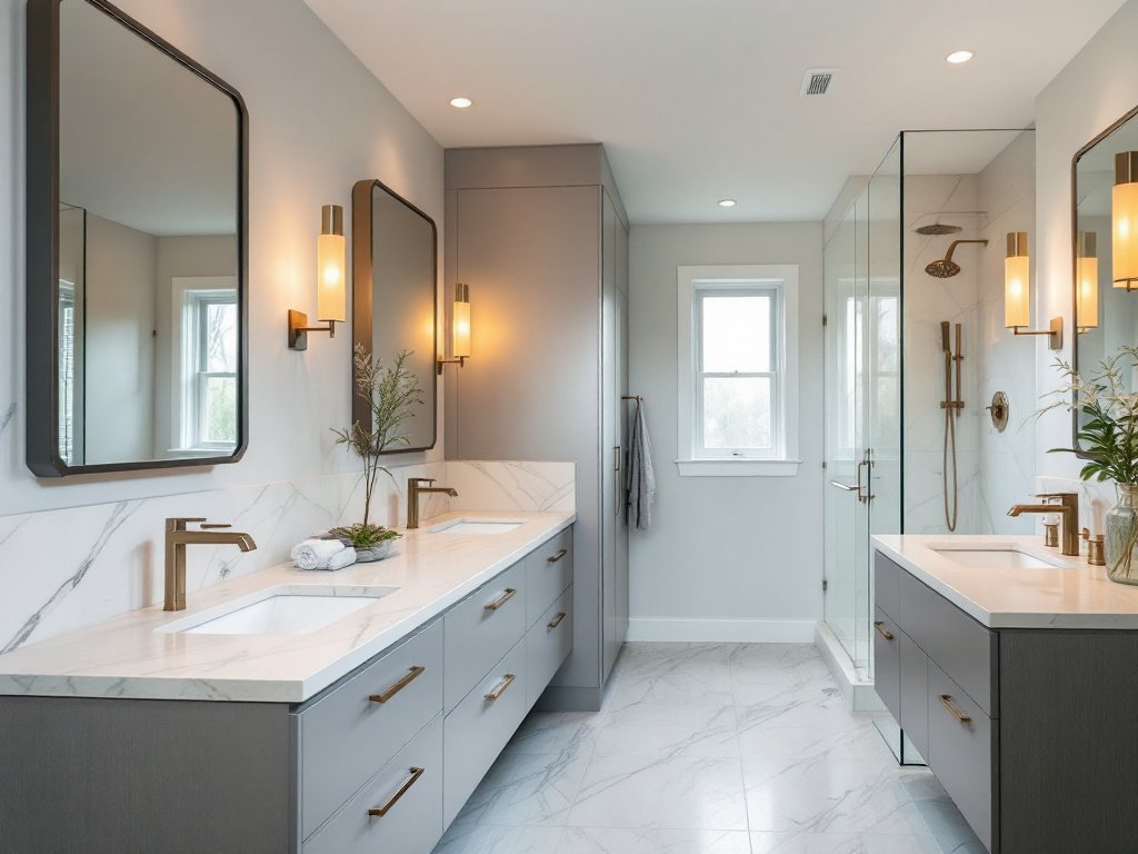 Modern bathroom renovated with fresh contemporary design in Quincy, MA.