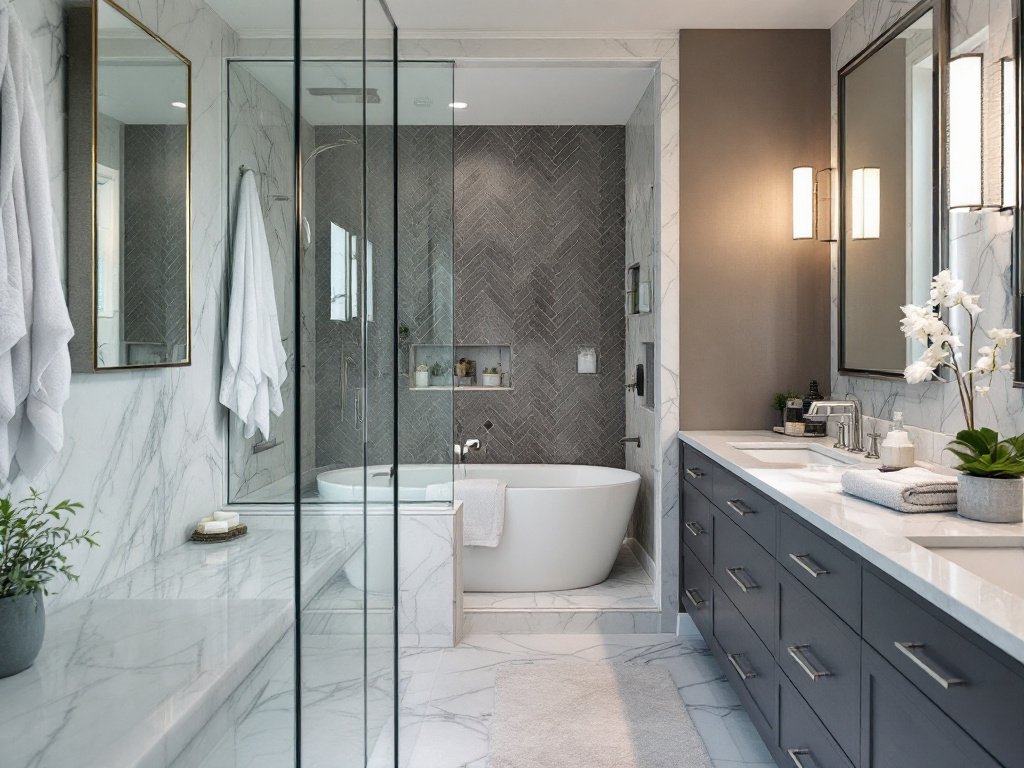 Modernized bathroom design following a renovation in Quincy, MA.