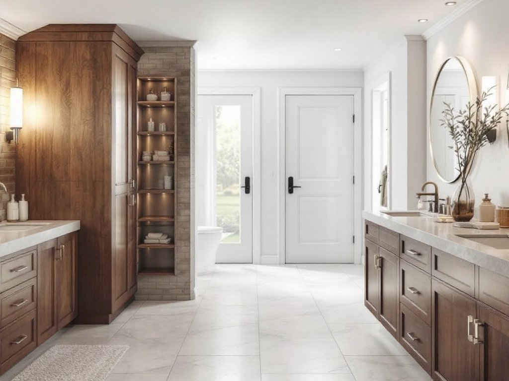 Exceptional basement remodelers in Maynard showcasing a modern, contemporary bathroom.