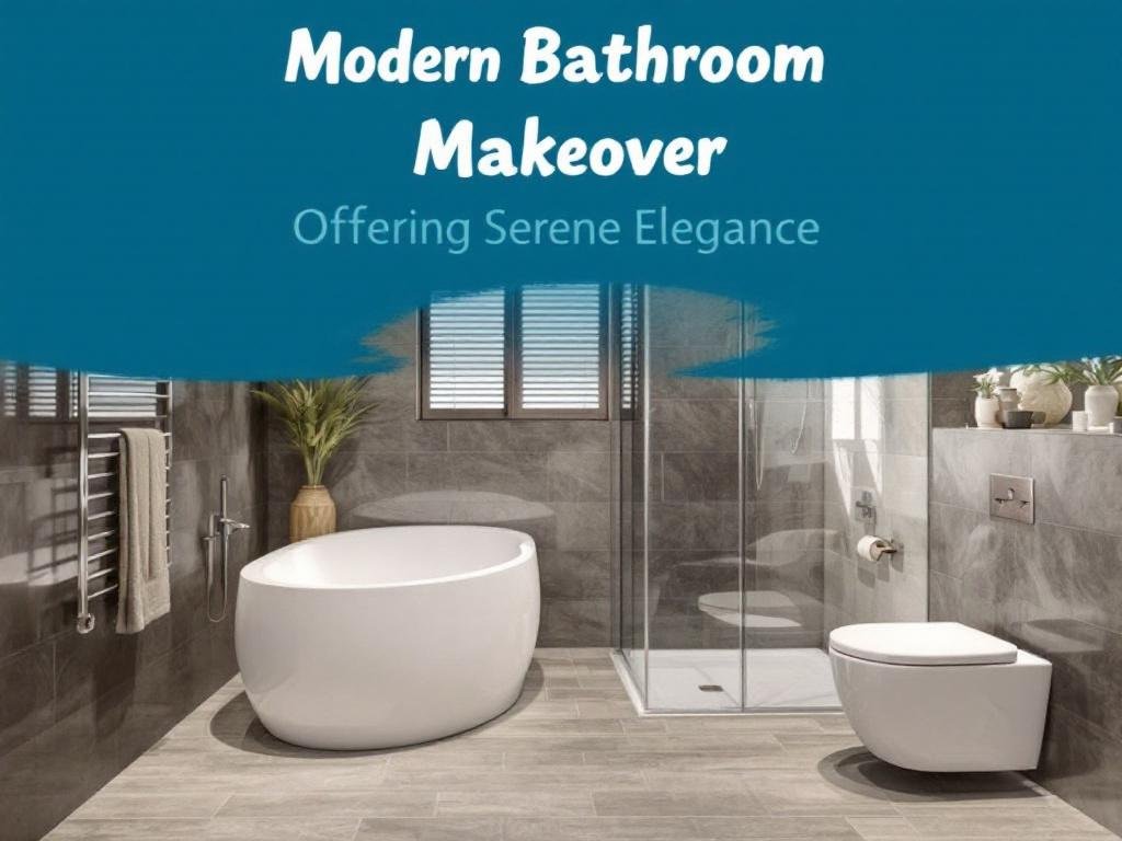 A modernly elegant bathroom boasting a contemporary design and radiating an air of tranquillity after a recent makeover.