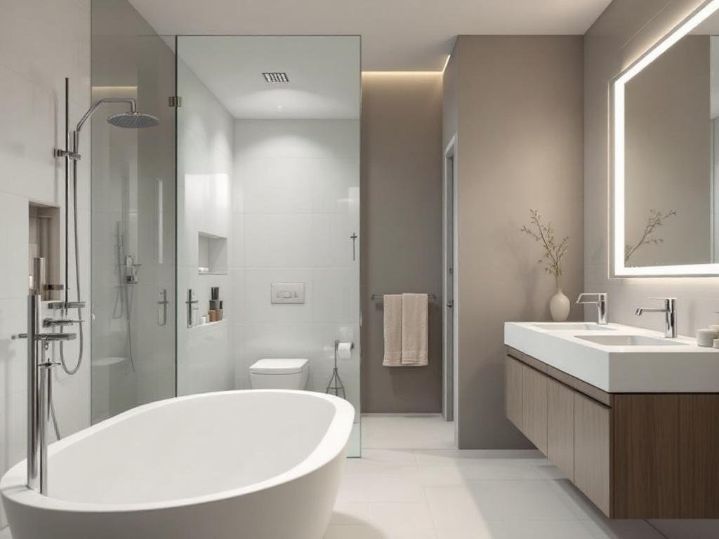 Modern renovated bathroom showcasing a luxurious and tranquil design.