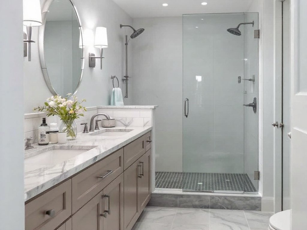 A sleek, modern bathroom remodeled by the top general contractors near Needham, MA.