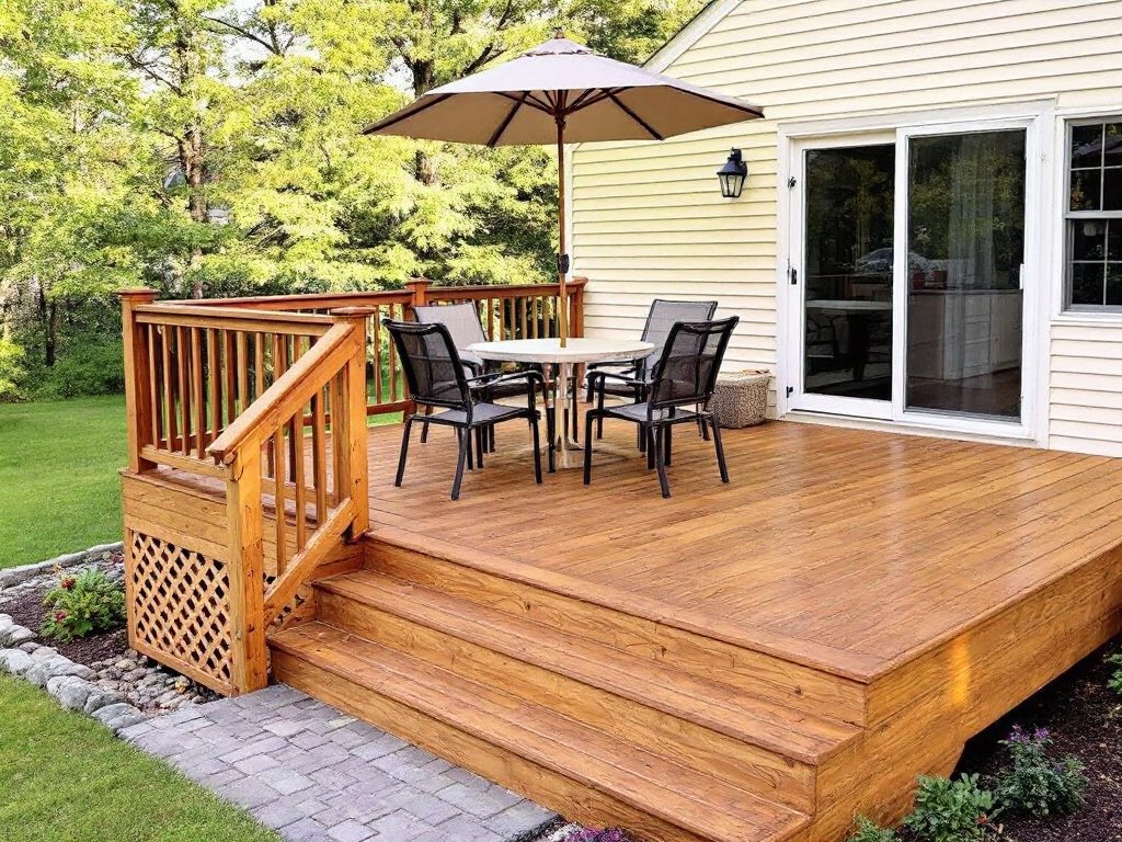 Professional deck installation transforming an outdoor space in Walpole, MA.