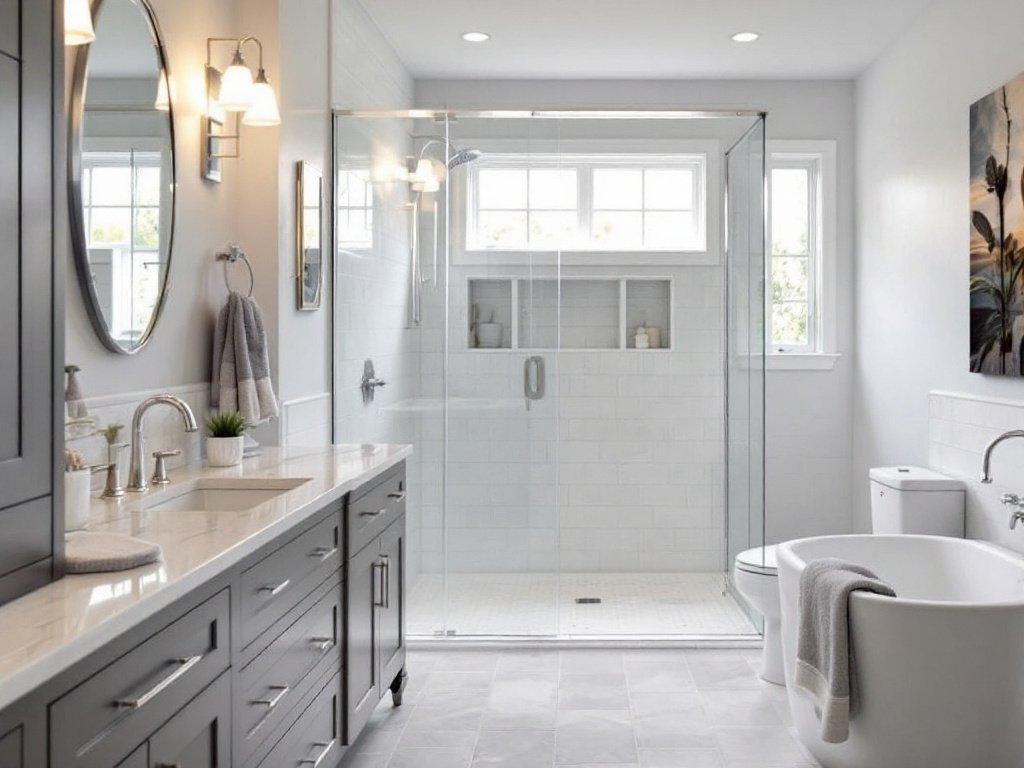 Expert bathroom contractors near Melrose, MA presenting a modern, contemporary bathroom remodel design.