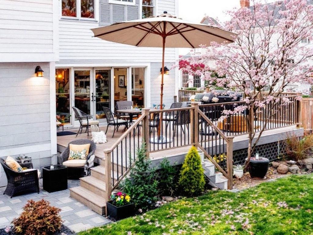 Caption: Transform Your Outdoor Spaces! Get your decks expertly installed in Winchester, MA with a sleek, modern touch. Modern, contemporary deck installation by seasoned experts near Winchester, MA, dedicated to transforming outdoor spaces.