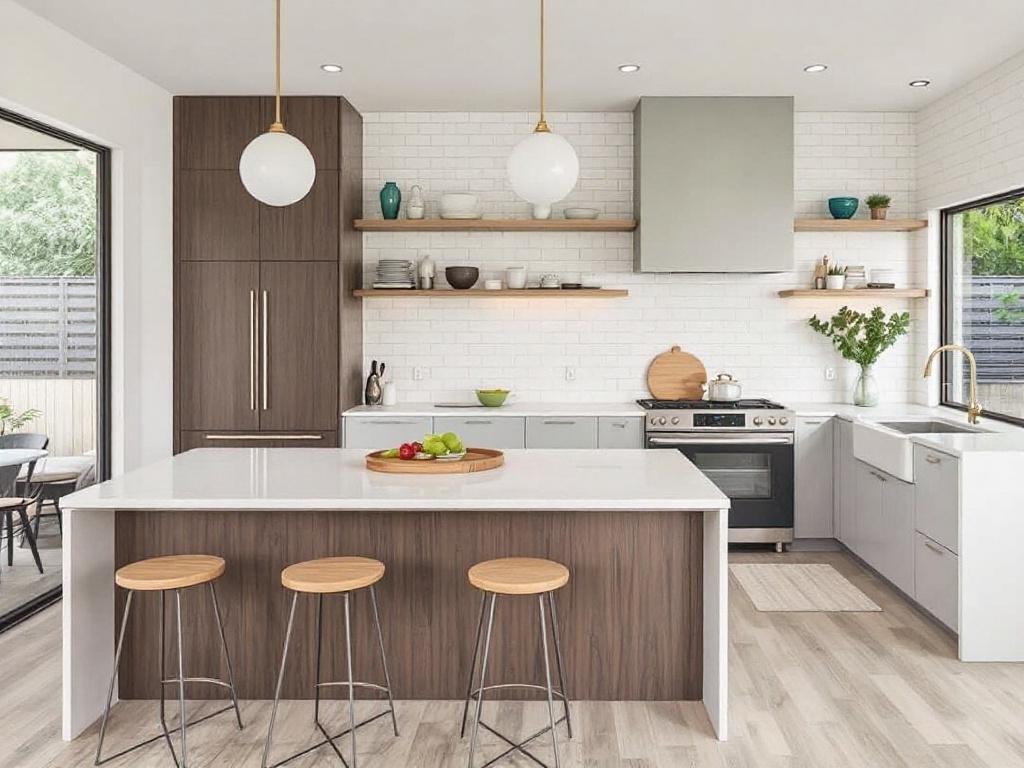 Caption: A perfectly blended mix of past and present with this mid-century modern kitchen design build. Alt Text: Mid-century modern style kitchen design incorporating vintage elements.