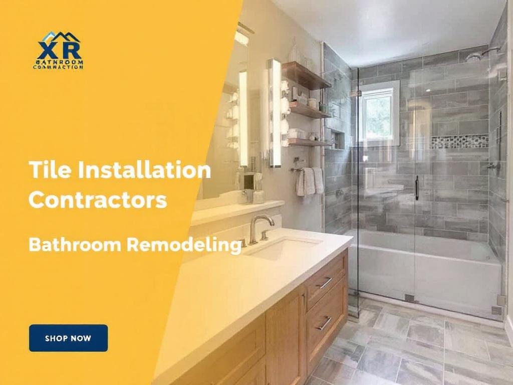 Expert tile installation contractors working on a modern and contemporary bathroom remodeling project in Milton, MA.