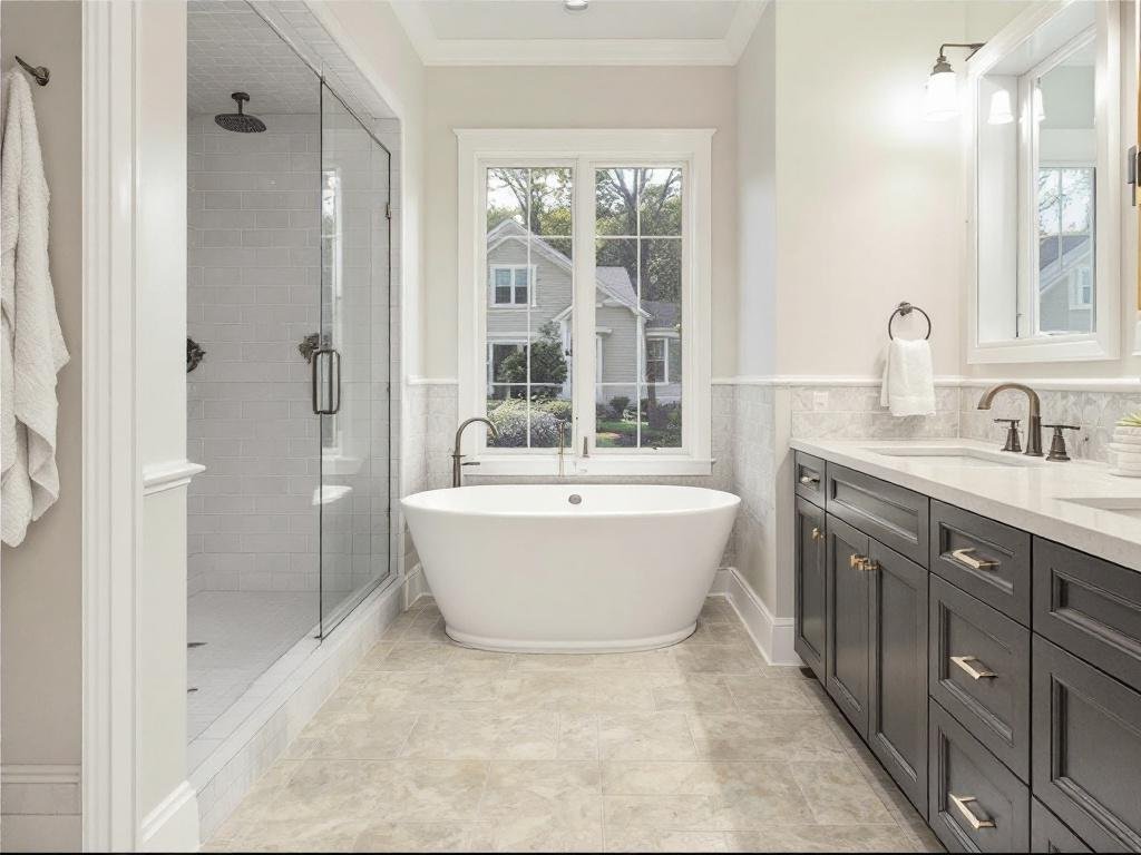 Skilled tile flooring installers perfecting a modern, contemporary design in Waltham, MA.