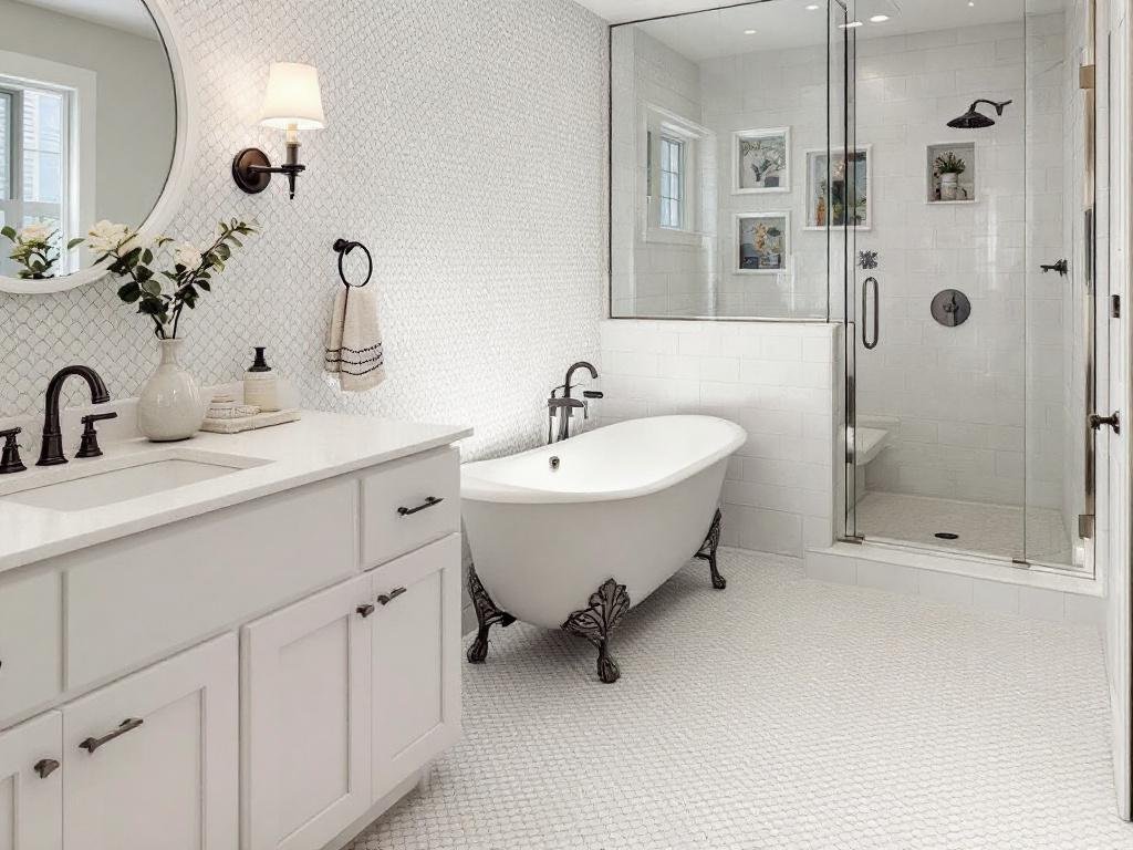 Elevate Your Bathroom's Look – Expert Tile Flooring Installation in Winchester, MA. Skilled tile flooring installers working on a bathroom remodeling project near Winchester, MA.