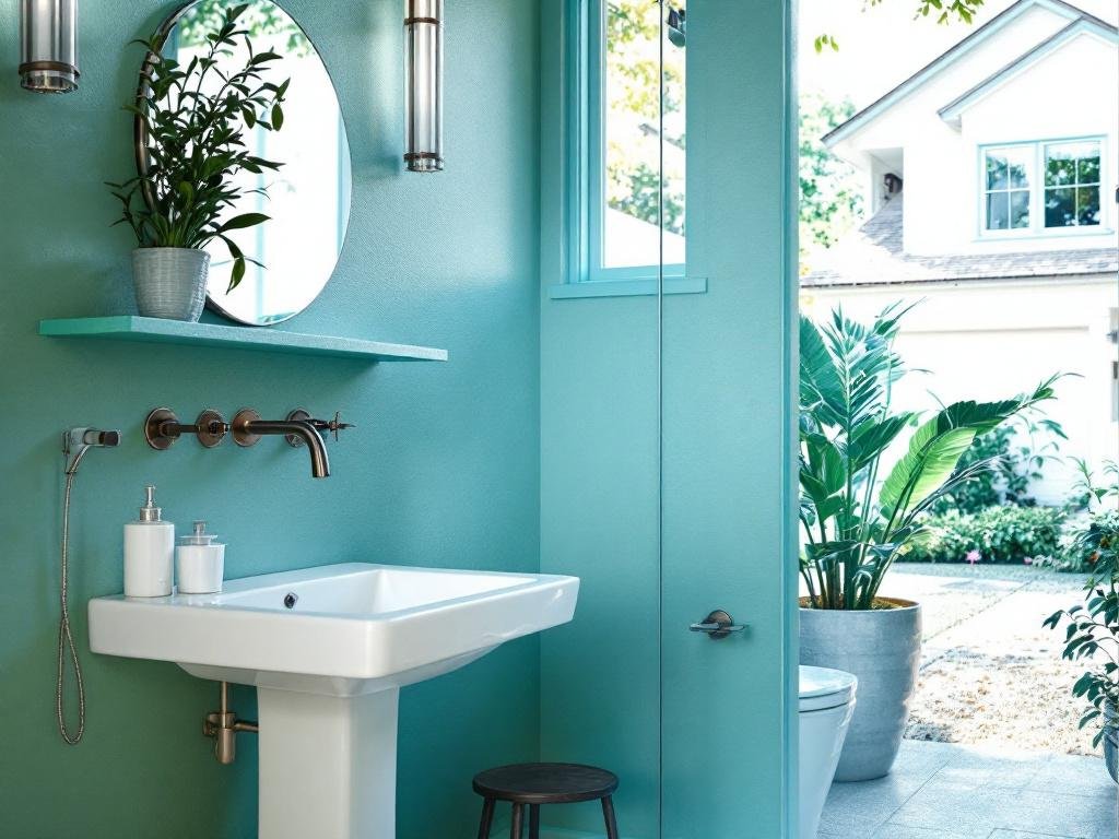 A striking exterior house paintwork coupled with modern-contemporary bathroom renovation offering a spectacular aesthetic makeover.