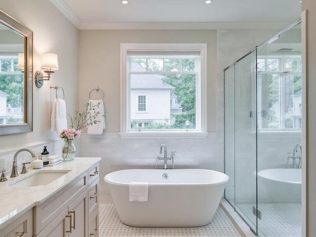 Caption: Experience luxury and elegance in your sanctuary with our bathroom renovation contractor in Brookline, MA. Modern and contemporary bathroom design by Renovation Contractor Brookline, MA.
