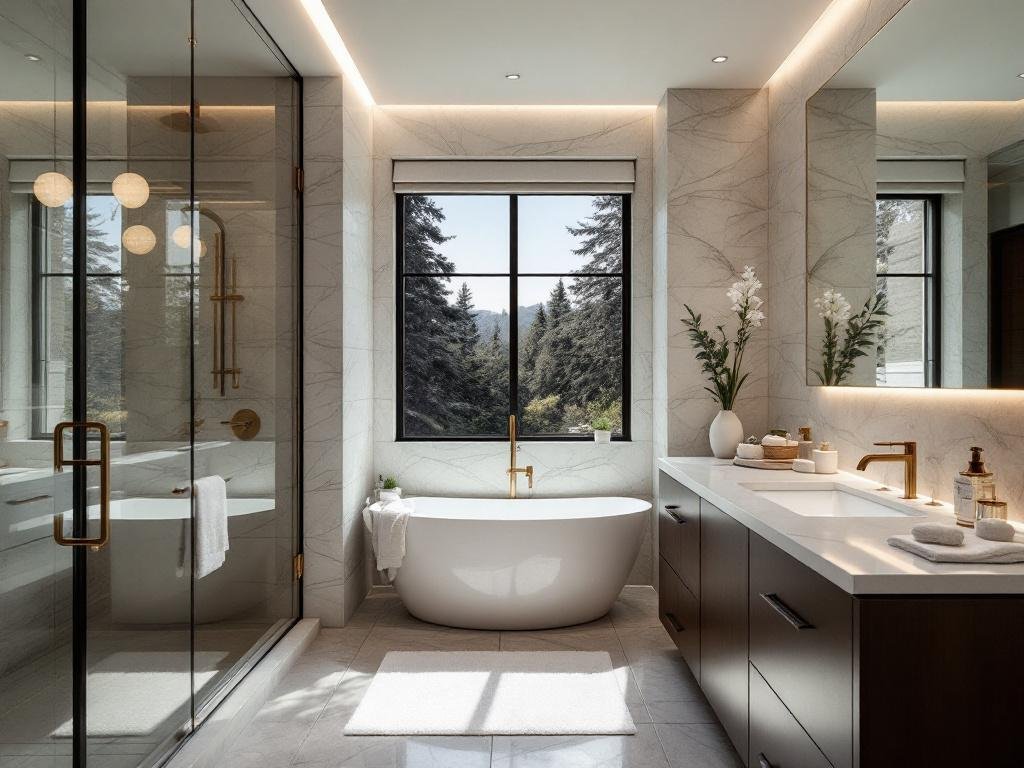 A revamped bathroom by modern contracting experts.