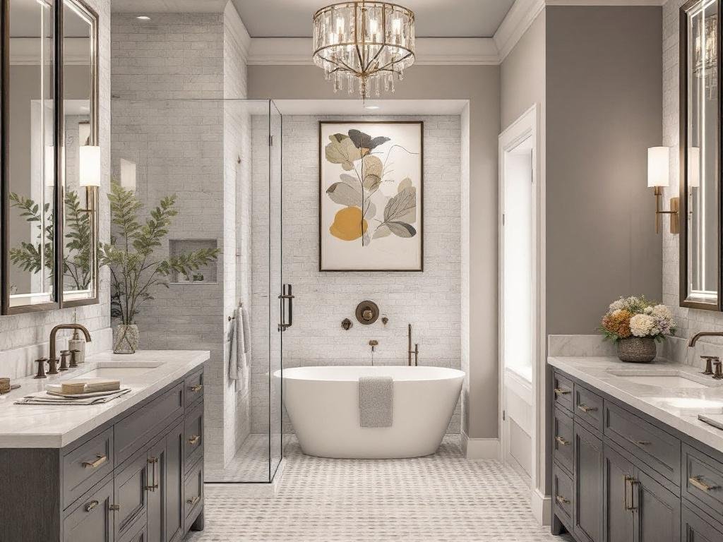 Image of a newly transformed Lexington Luxe master bathroom featuring modern and elegant design elements.