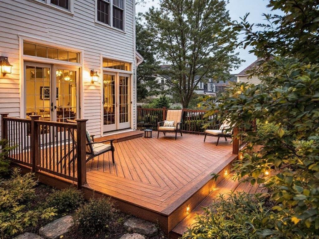 Expert Deck Builders Transforming Outdoors into Living Masterpieces in Needham, MA Group of professional deck builders working on a construction project in Needham, MA.