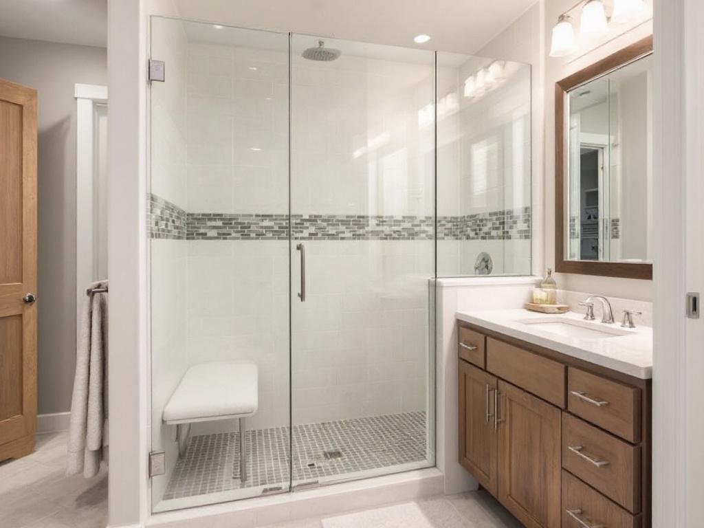 Drench in Luxury with our Custom Walk-in Shower Installation Modern, custom-designed walk-in shower with a touch of elegance and contemporary design.
