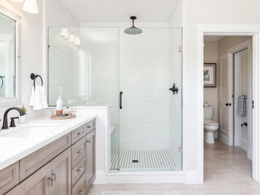 Captivating Elegance: Our Custom Walk-In Shower Installation. A stunning image showcasing a beautifully designed custom walk-in shower.
