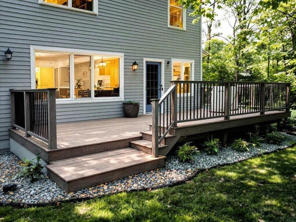 Alternative text: A group of professional deck builders at work in Bedford, MA, showcasing their modern, contemporary designs.