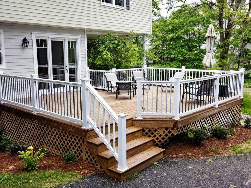 Expert deck builders working on a construction project in Bedford, MA.