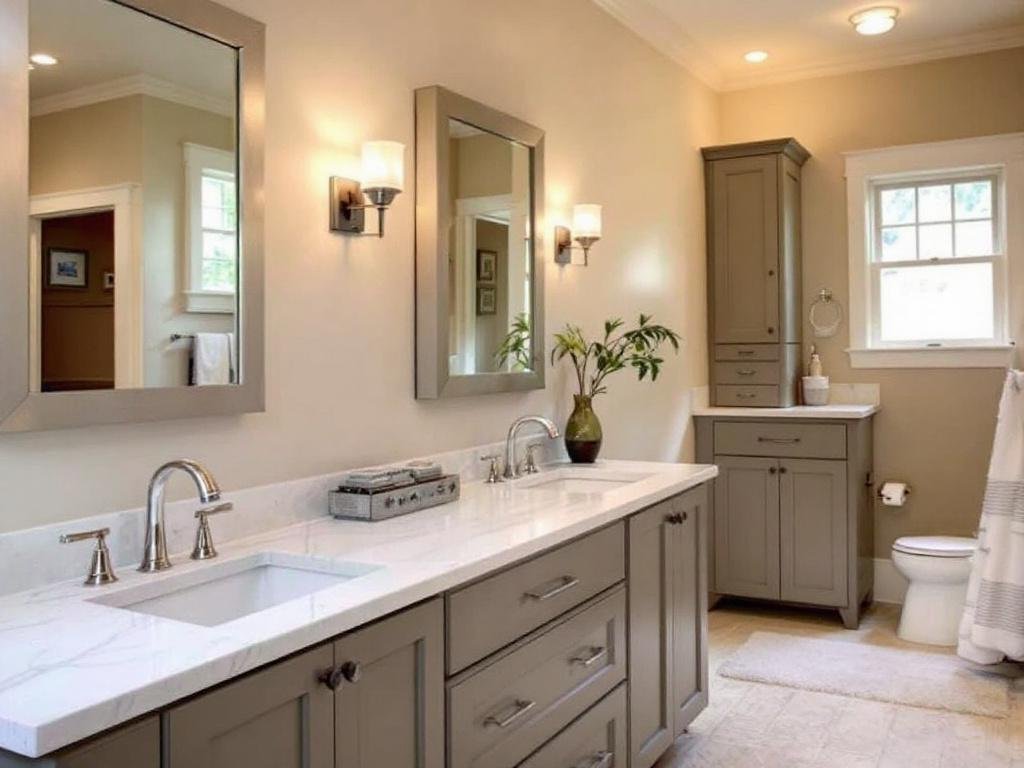 Skilled general contractors near Welley Ma engaged in a contemporary bathroom remodeling project.
