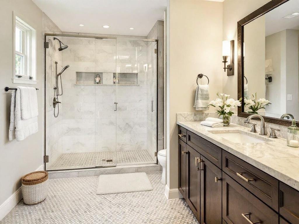Top-Rated Bathroom Floor Tile Installers in Wayland, MA. Experienced floor tile installers working on a bathroom remodel near Wayland, MA.