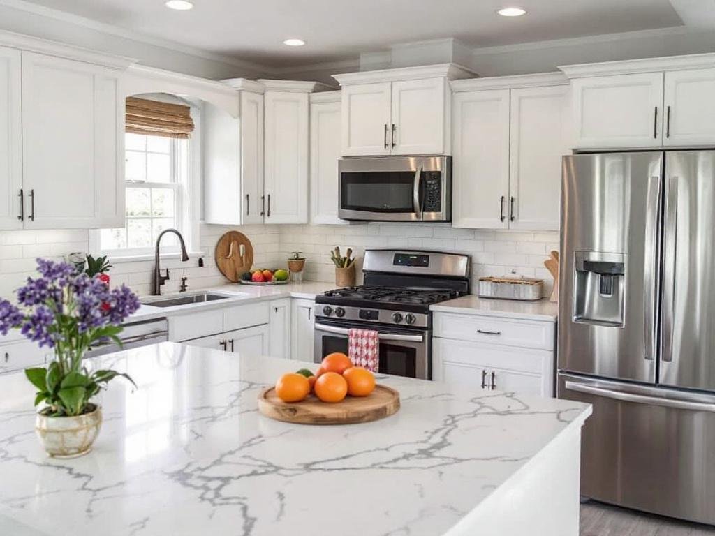 Exceptional Kitchen Remodeling Services in Natick, MA. Alt Text: Professional renovation contractors installing new cabinetry in a kitchen in Natick, MA.