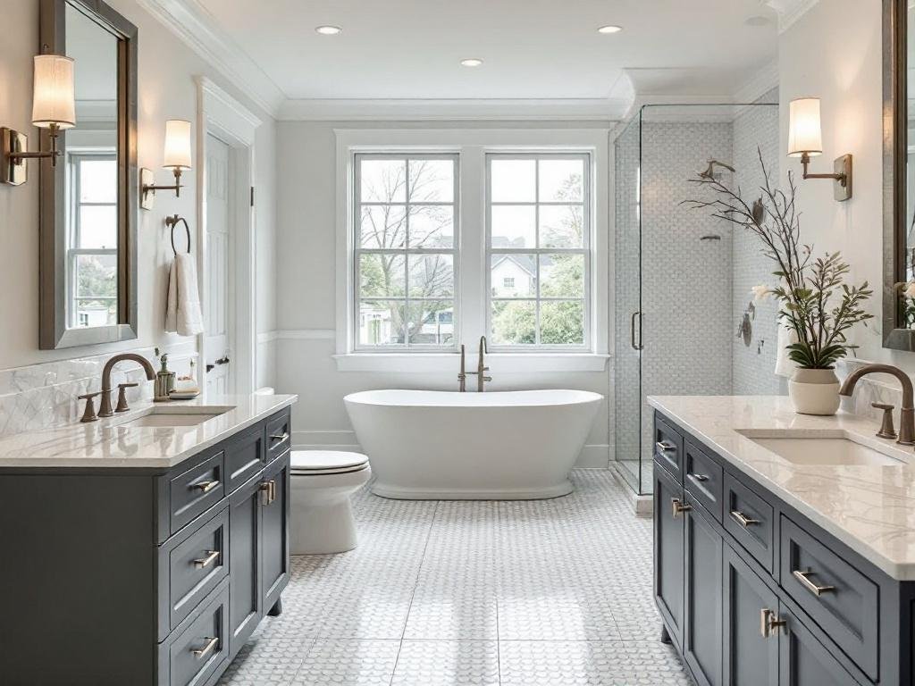 Experience Top-Notch Bathroom Redesign in Norwood, MA: Blending Modernity with Class. Expert contractors in Norwood, MA upgrading a bathroom with a fresh, modern, contemporary design.