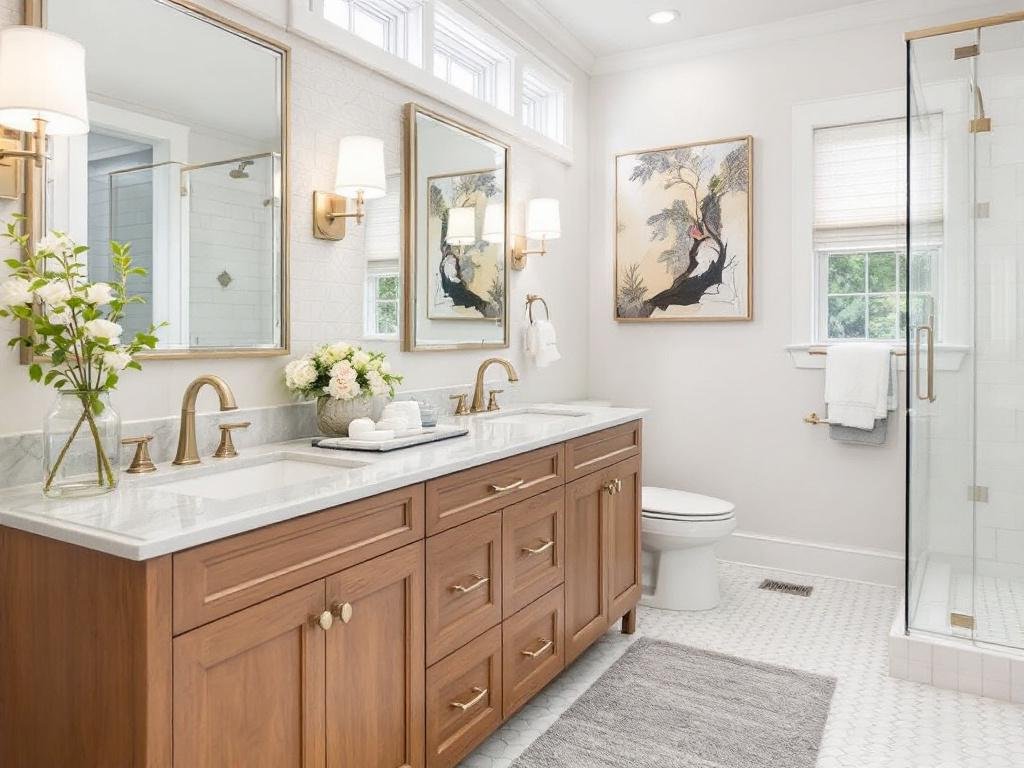 A newly remodeled bathroom showcasing a modern and contemporary design in Winchester, MA.