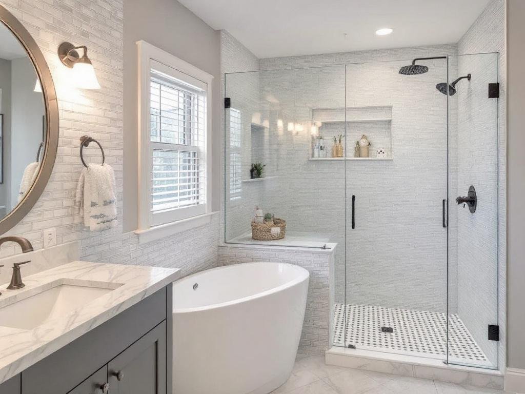 Local tile installation contractors near Billerica MA working on a modern, contemporary bathroom remodeling project.