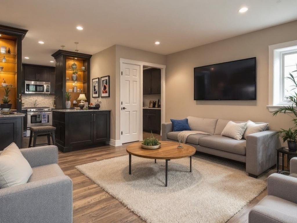 Modern, contemporary basement remodel by top remodelers near Needham, MA.