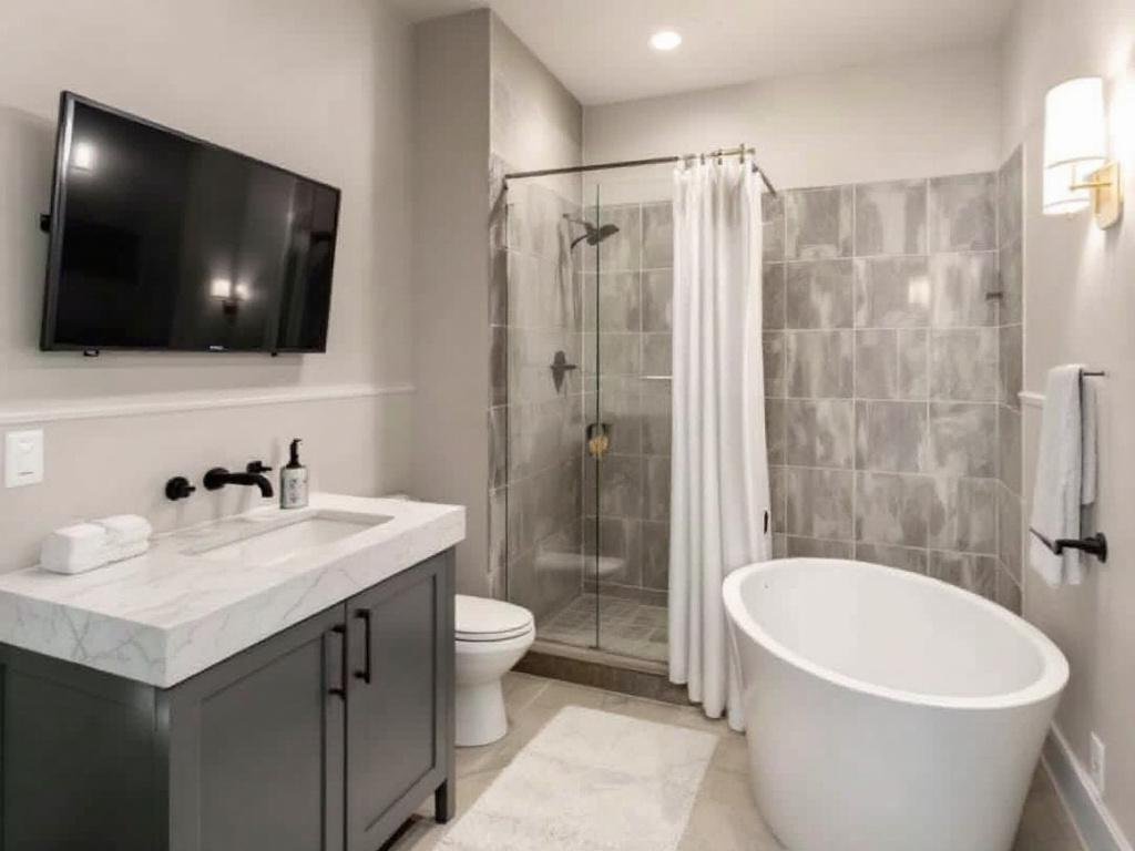 Image of a beautifully remodeled basement turned into a luxurious personal haven, accomplished by expert remodelers near Sharon.