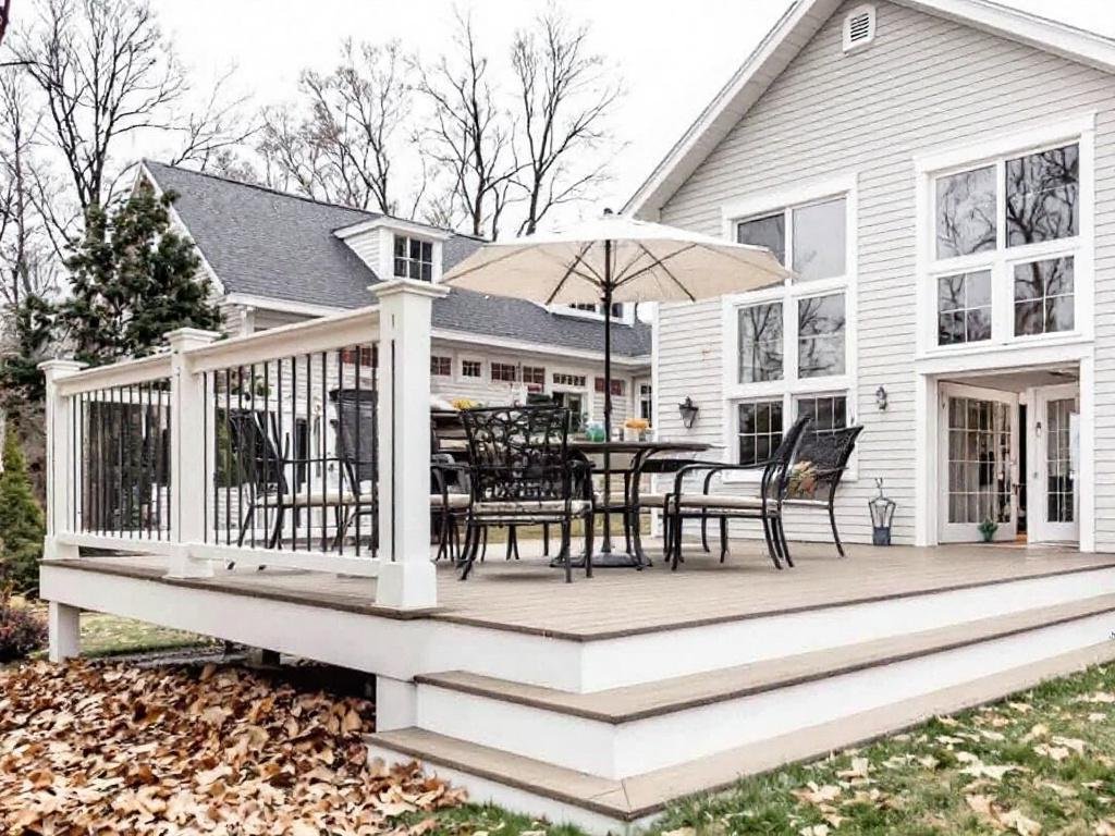 Modern and contemporary designed deck being installed by professionals in a house situated near Hopkinton, MA.