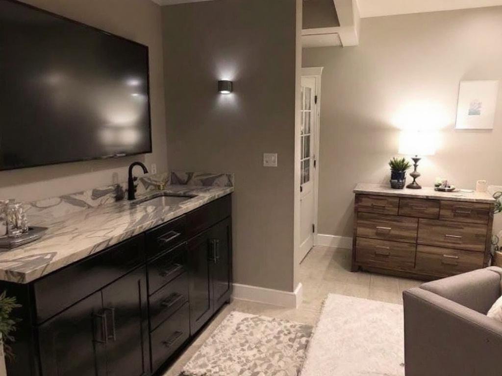 Caption: Transform your tired basement into a hidden gem with the best basement remodelers in Maynard. Experience a modern and contemporary touch in every corner. Alternate Text: Updated basement in Maynard featuring a modern and contemporary design implemented by top remodelers.