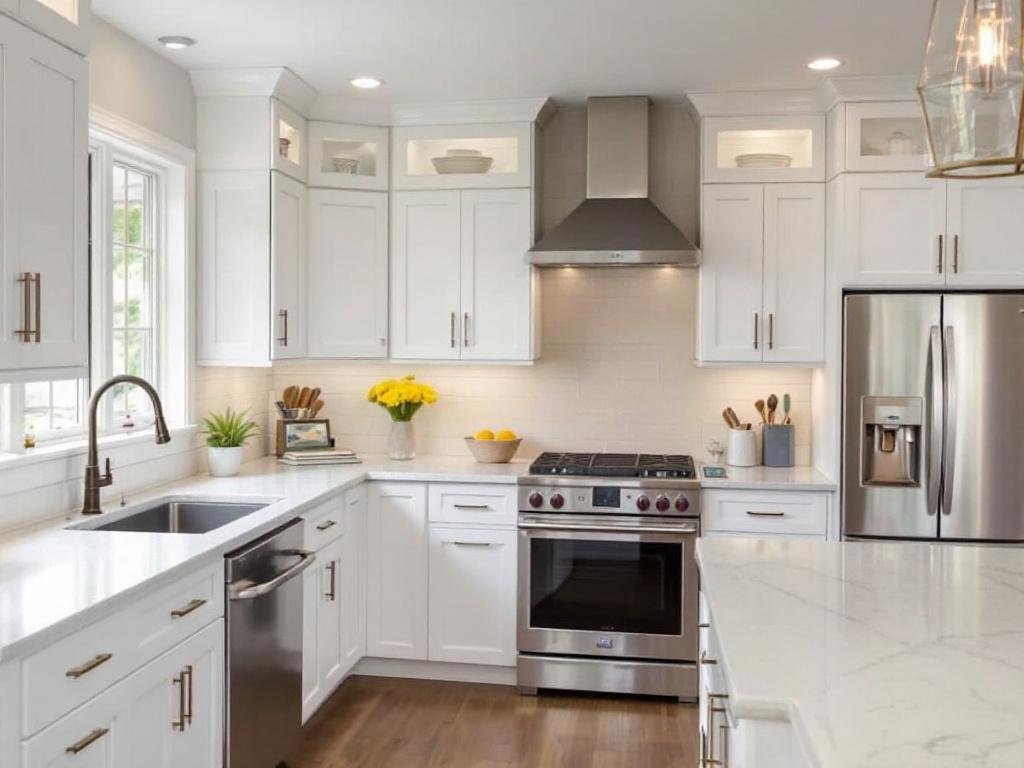 Alt Text: Professional kitchen remodel contractors working in a daylight-filled kitchen in Ashland, MA