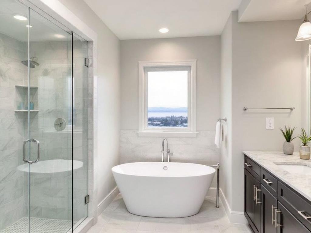 Transform Your Basement into a Modern Oasis with our Quincy MA Bathroom Remodelers Professional basement remodelers in Quincy MA working on a contemporary bathroom redevelopment.