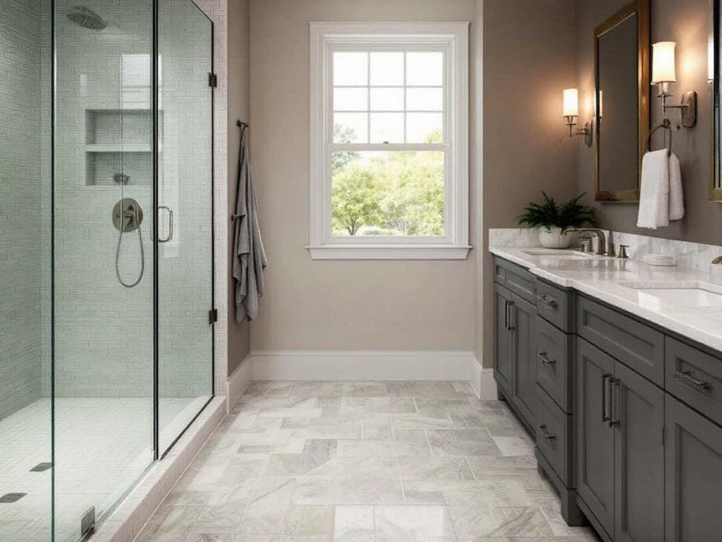 Caption: Experience the beauty and quality of modern design with our top-notch tile flooring installation service in Boston, MA. Newly installed contemporary tile flooring by top installers in Boston offering high-quality service and exceptional design.