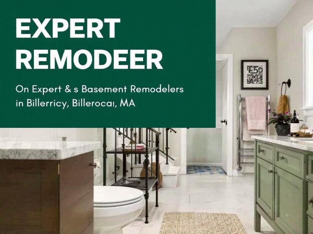 'Find Top-Notch Basement Remodelers in Billerica, MA.' 'Professional basement remodeling contractors working on a project in Billerica, MA.'
