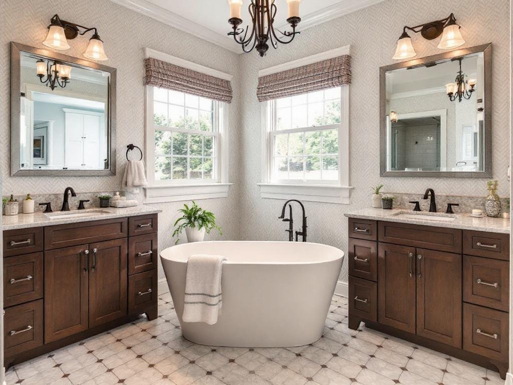 Local Waltham construction contractors discussing detailed bathroom remodeling plans