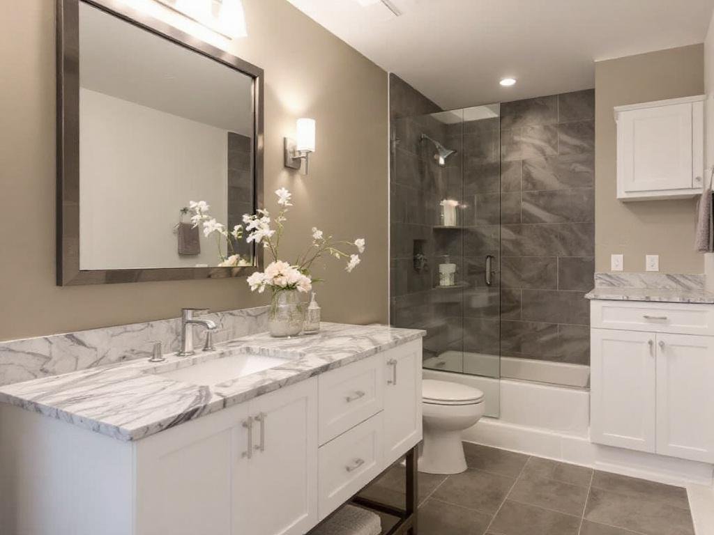 Caption: Behold the spectacular transformation journey of basement remodeling by the best builders in Stoughton. A modern, contemporary design that brings life to each corner. An image featuring a magnificently remodeled basement designed by top-rated basement remodelers in Stoughton, with modern and contemporary elements.