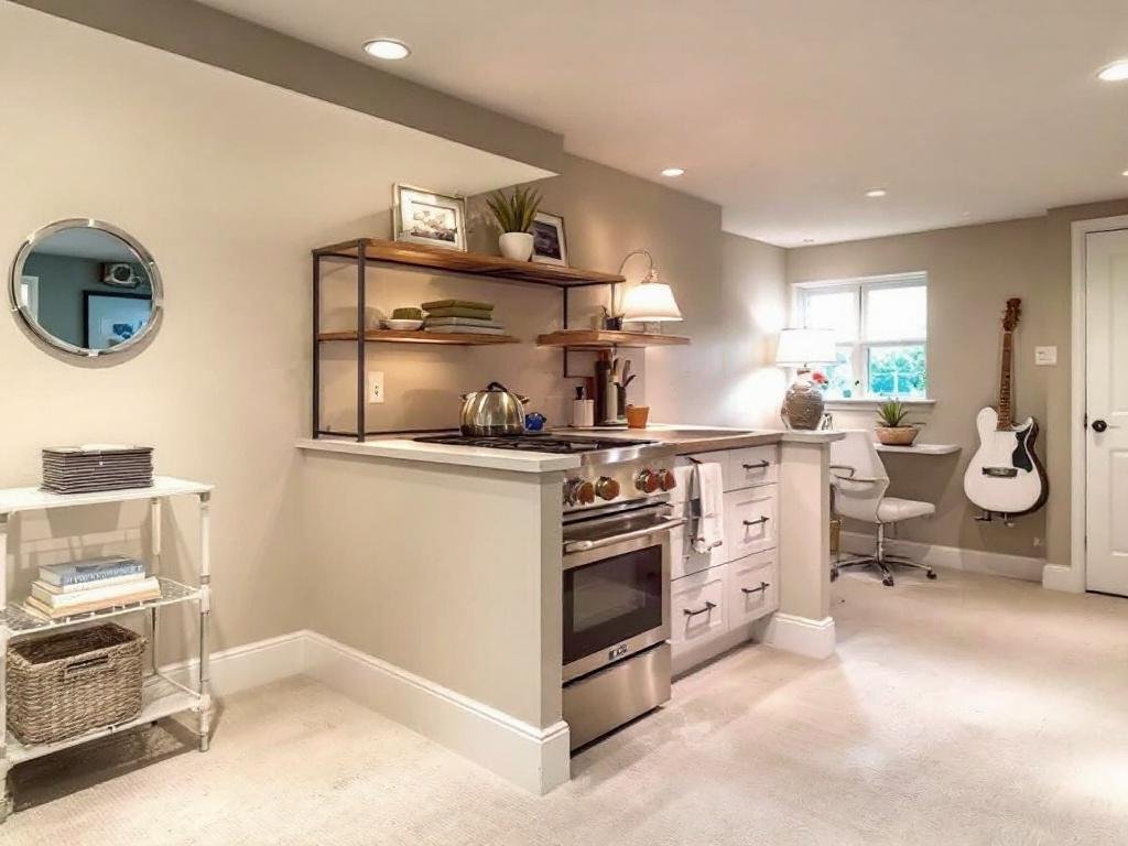 Presenting the Finest Basement Remodeling Services Near Wellesley, MA. Alternative text: Sleek and modern basement renovation by premier remodelers near Wellesley, MA.